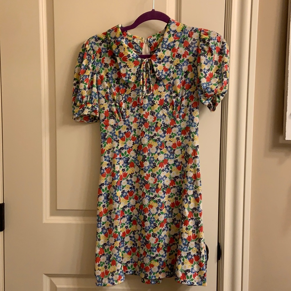 XS Vintage floral colorful collared dress